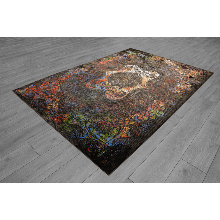 Bungalow Rose Barcelona Oriental Black/Beige/Blue Area Rug Wayfair